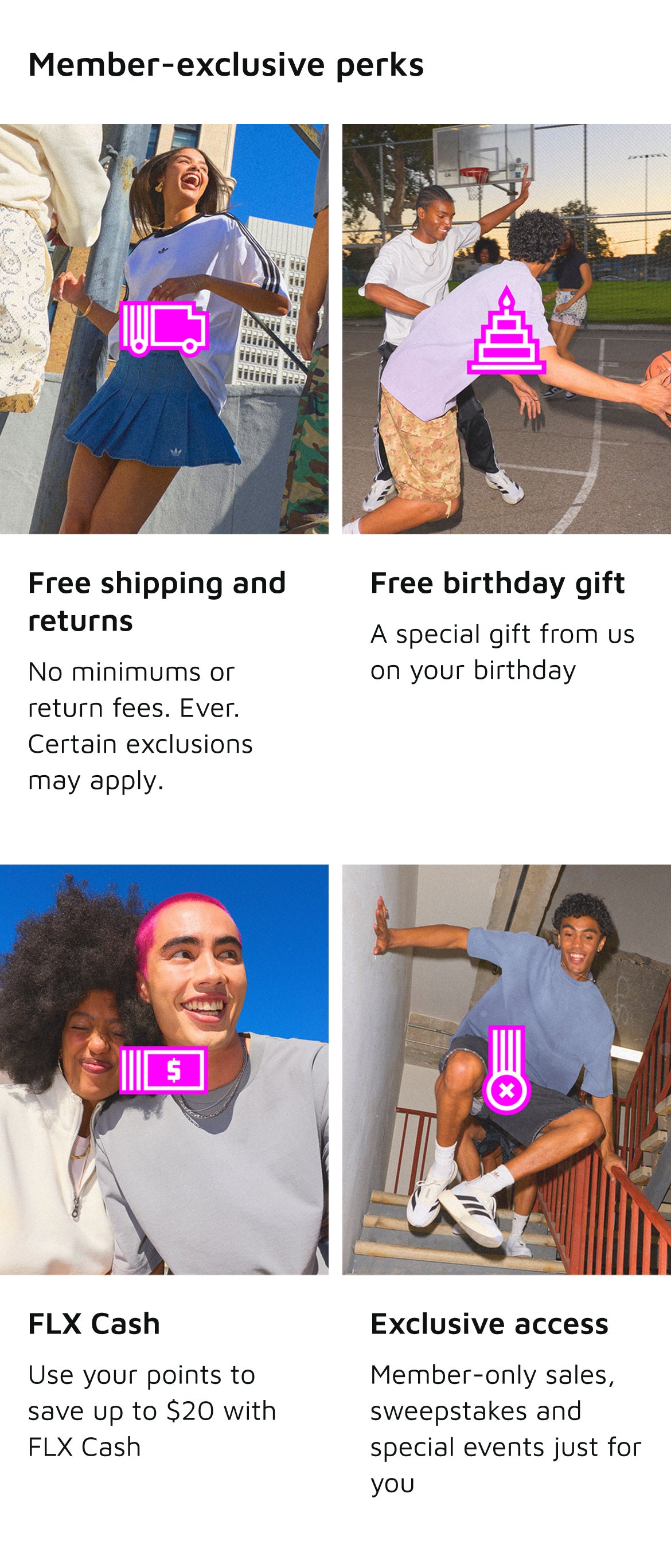 Elevate your sneaker game with FLX Rewards! Members get free shipping, can earn and use points for savings with FLX Cash, and get access to exclusive sneaker drops.